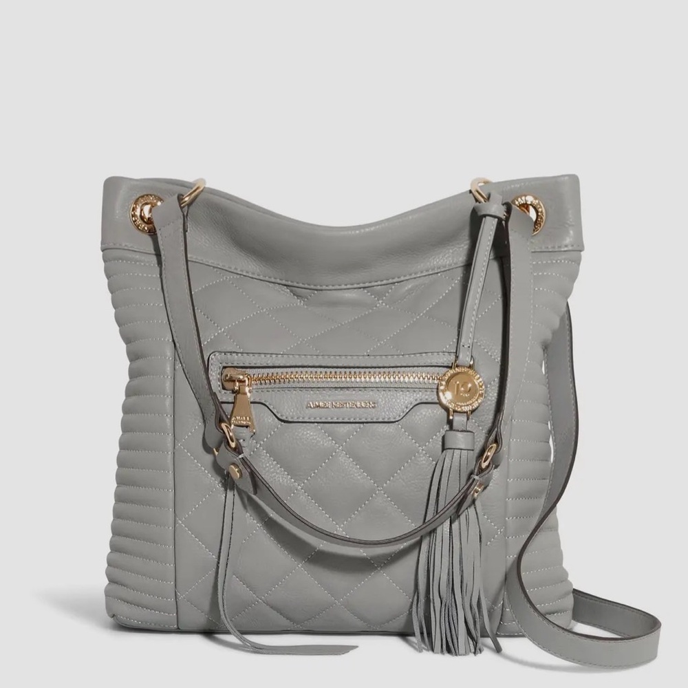 Aimee Kestenberg Gray Quilted Shoulder Bag with Gold Accents